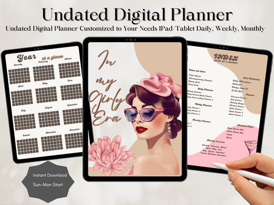 Digital Delights with a Vintage Twist "Digital Journal Pdf, Undated Planner, Monthly Digital Plannerr